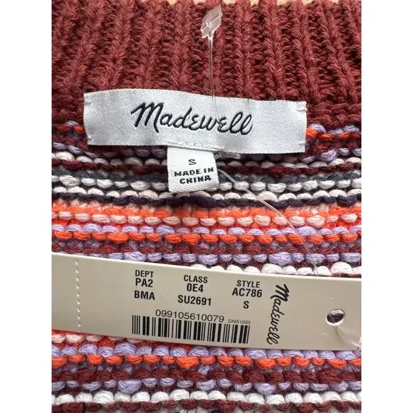 NWT Madewell Arden V-Neck Crop Pullover Sweater in Stripe Women's S Cotton Knit - Picture 3 of 6